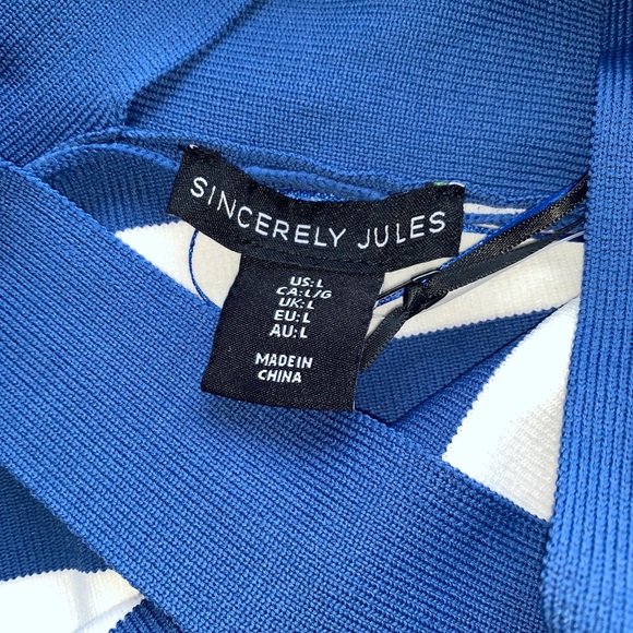 Sincerely Jules Criss Cross Halter Blue And White Tank Top Women Size Large - Picture 3 of 4